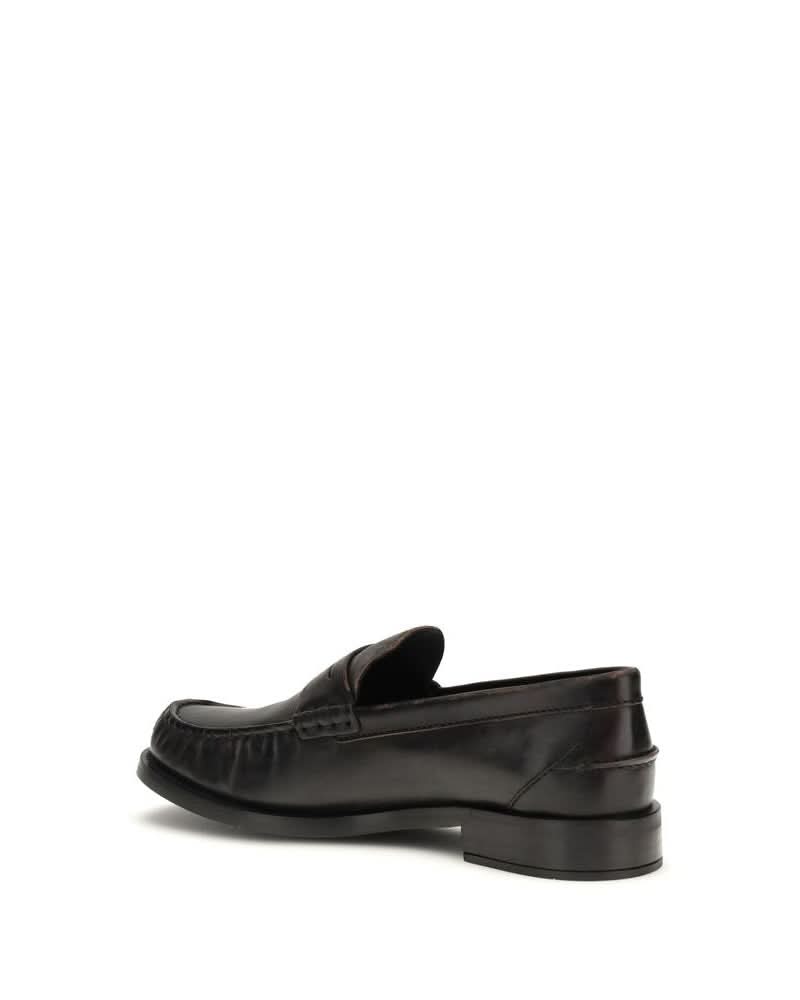 Prada Black Calf Leather Bos Taurus Slip On Loafers