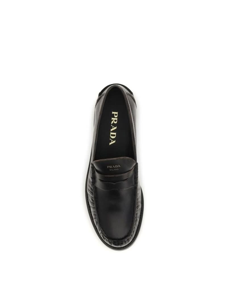 Prada Black Calf Leather Bos Taurus Slip On Loafers
