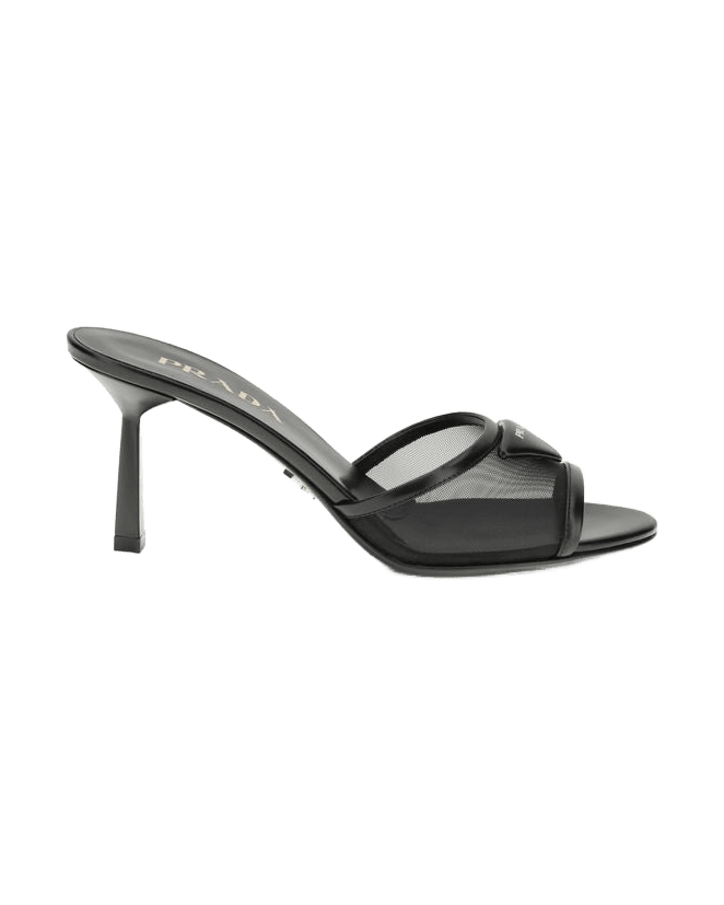 Prada Black Calf Leather Bos Taurus Stiletto Heel Sandals Heels