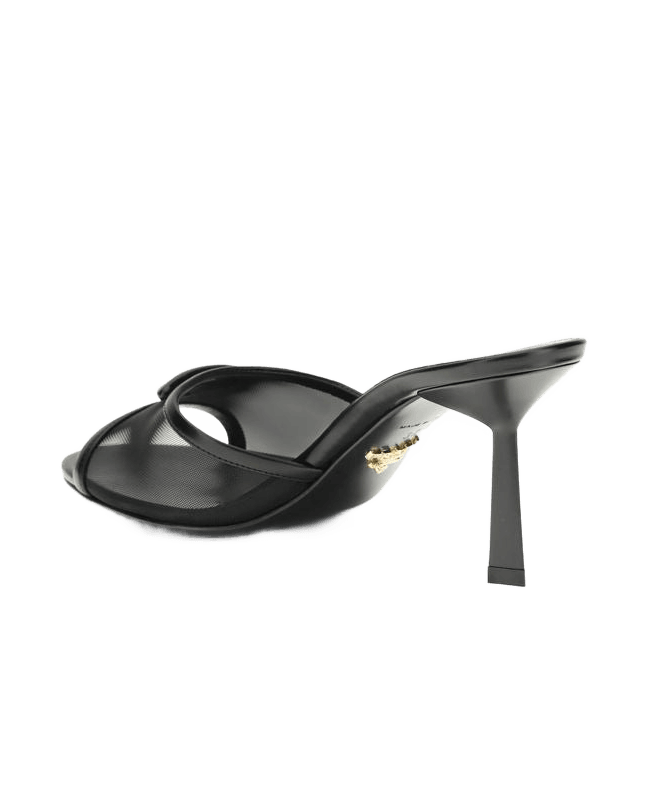 Prada Black Calf Leather Bos Taurus Stiletto Heel Sandals Glam Steals