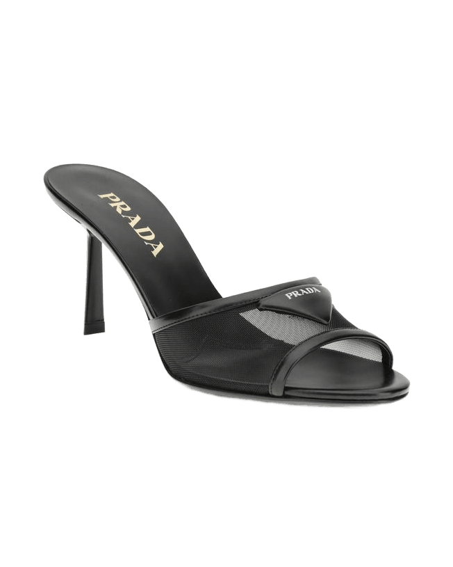 Prada Black Calf Leather Bos Taurus Stiletto Heel Sandals Glam Steals