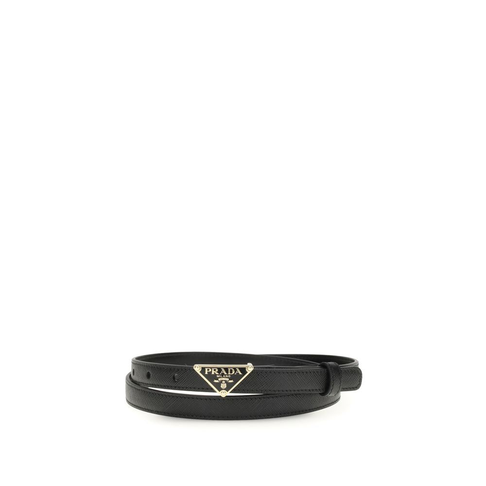 Prada Black Calf Leather Bos Taurus Thin Belt Glam Steals