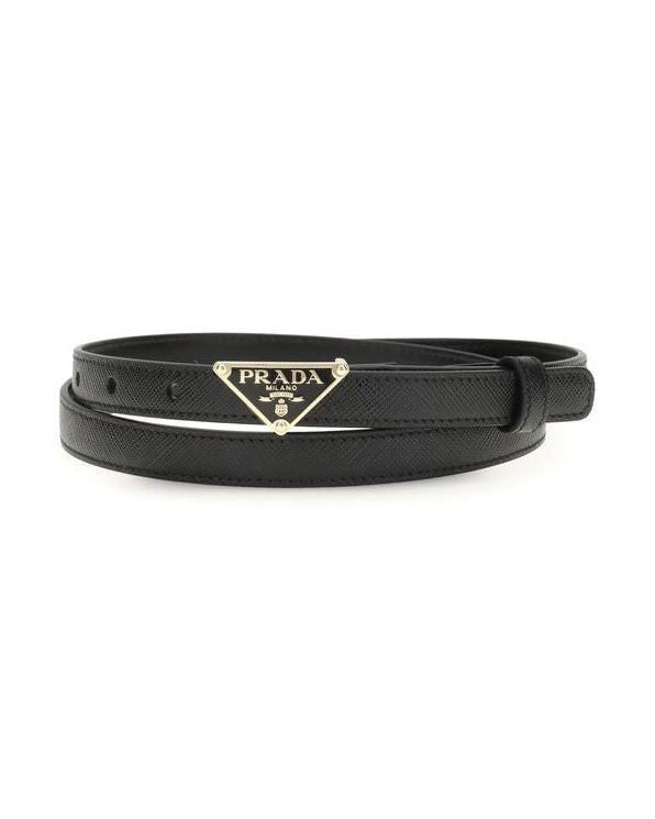 Prada Black Calf Leather Bos Taurus Thin Belt Belts