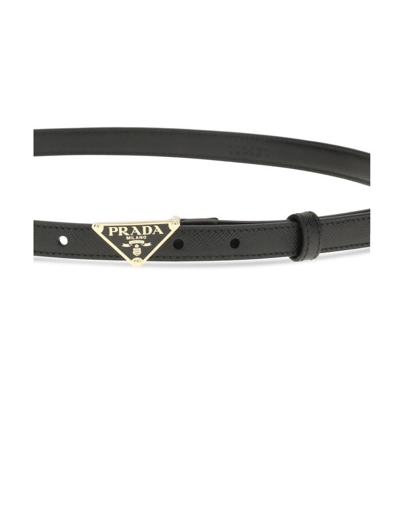 Prada Black Calf Leather Bos Taurus Thin Belt Belts