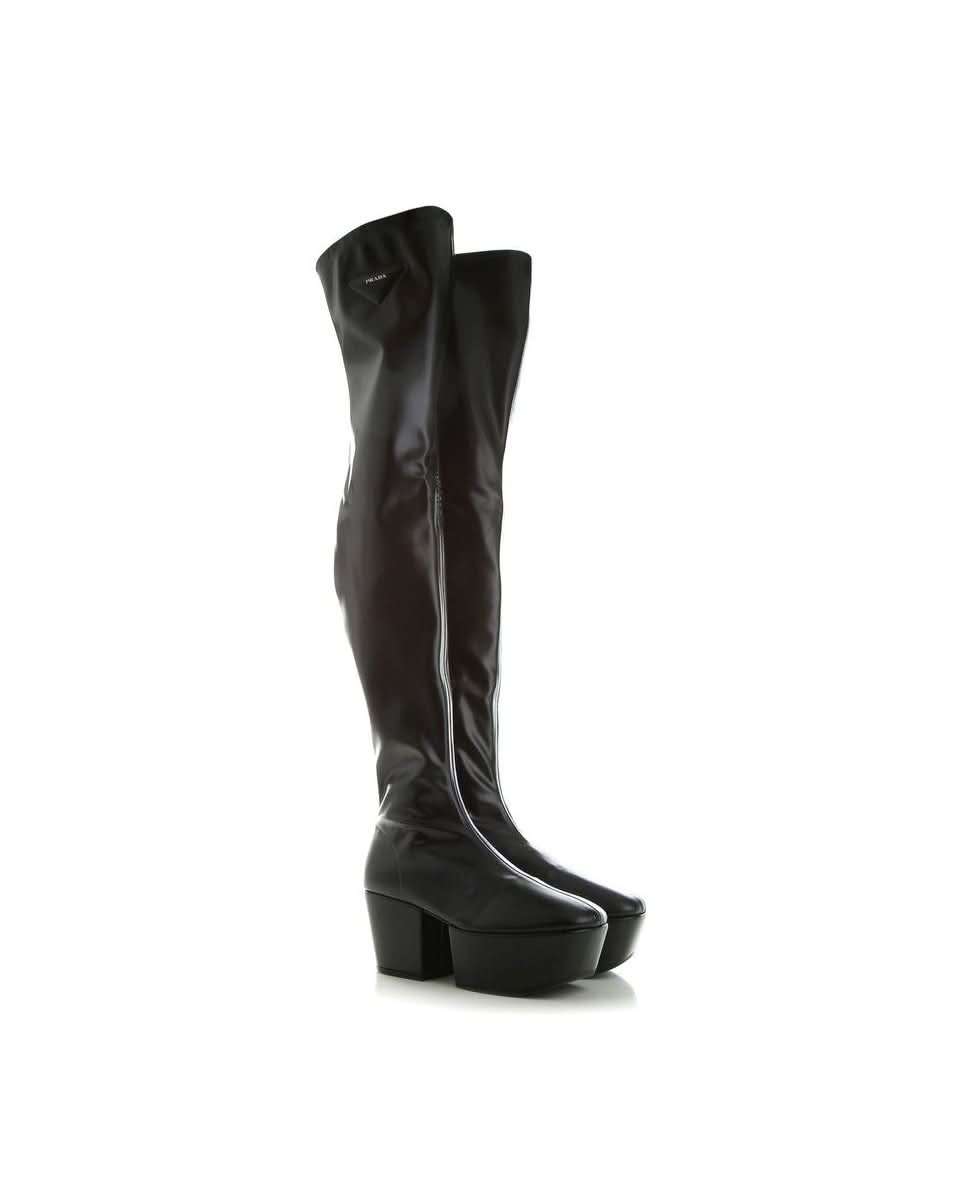 Prada Black Calfskin Over The Knee Boots