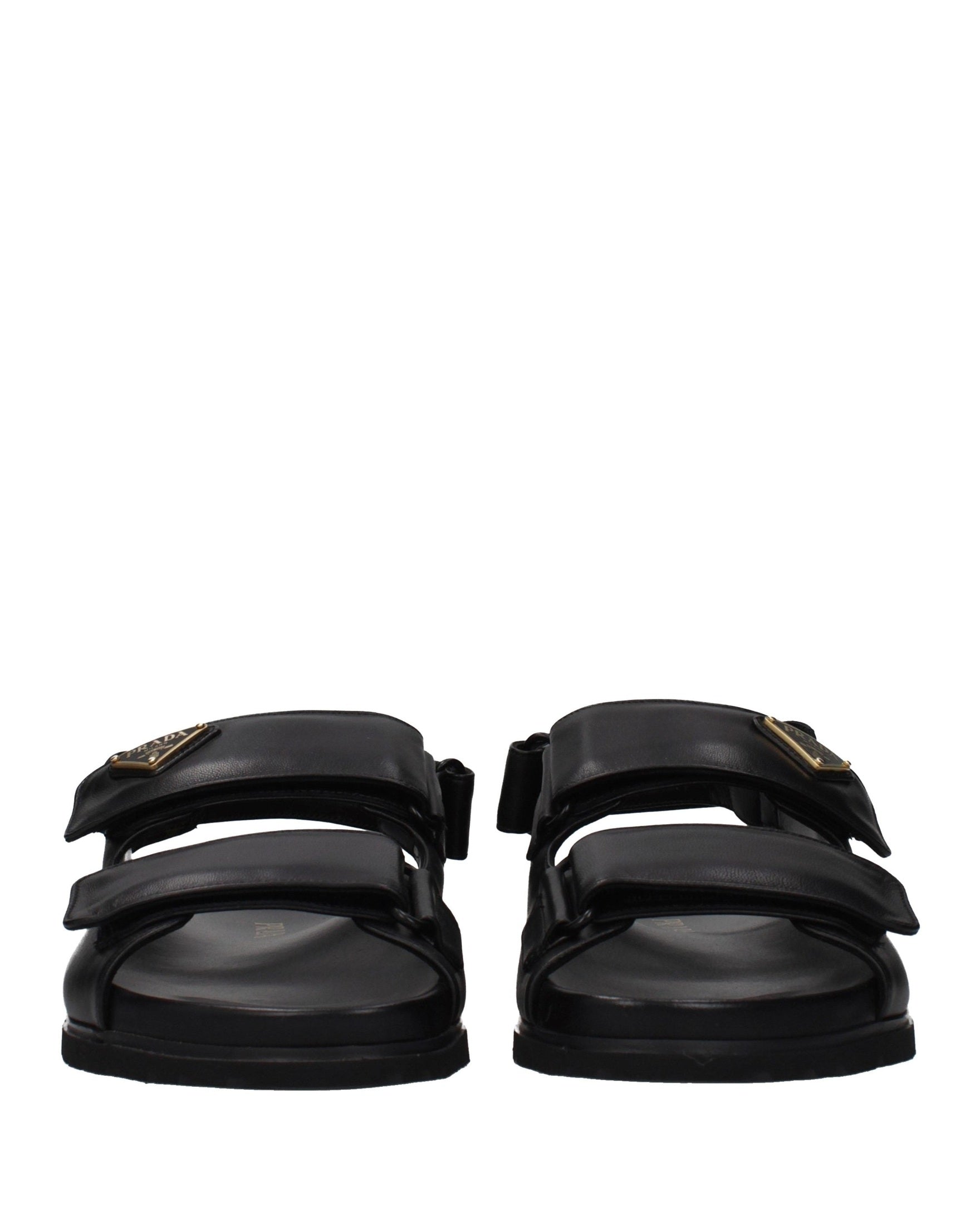 Prada Black Leather Flat Sandals