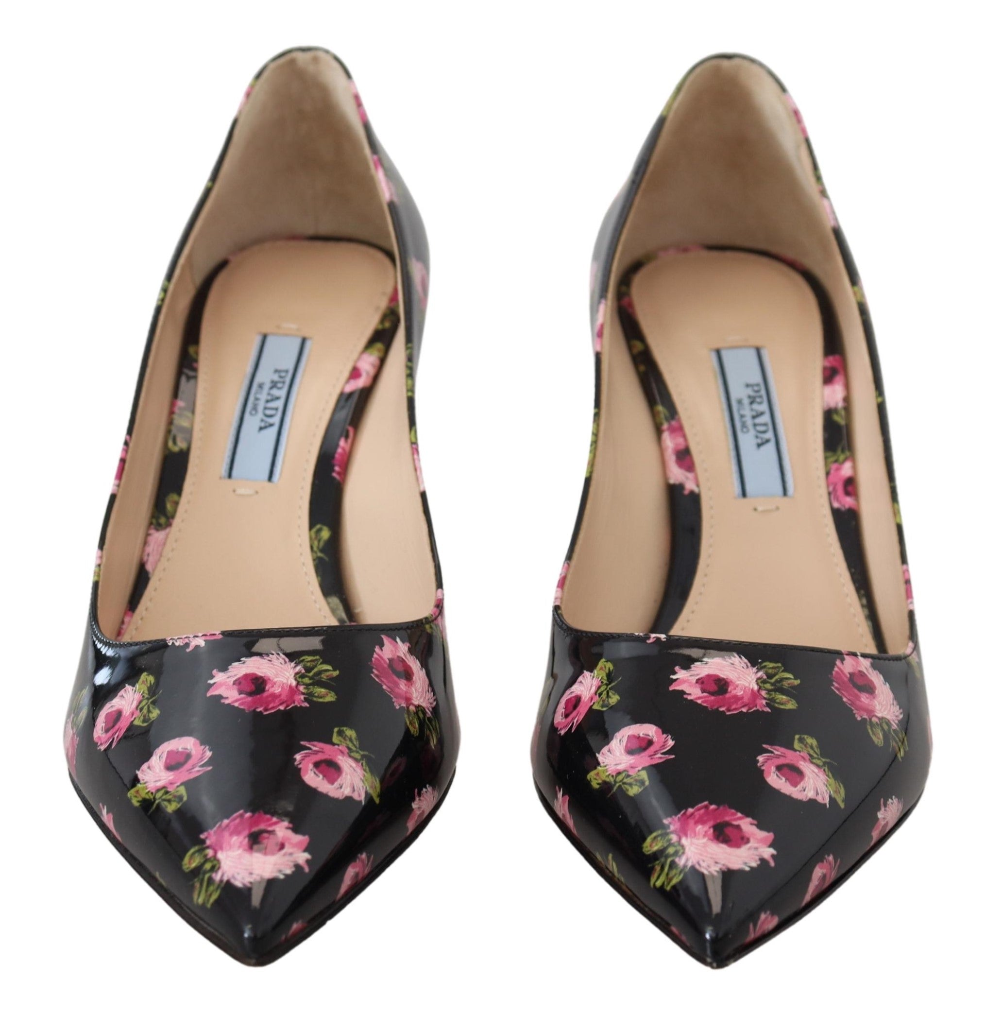 Prada Black Leather Floral Heels Stilettos Pumps Glam Steals