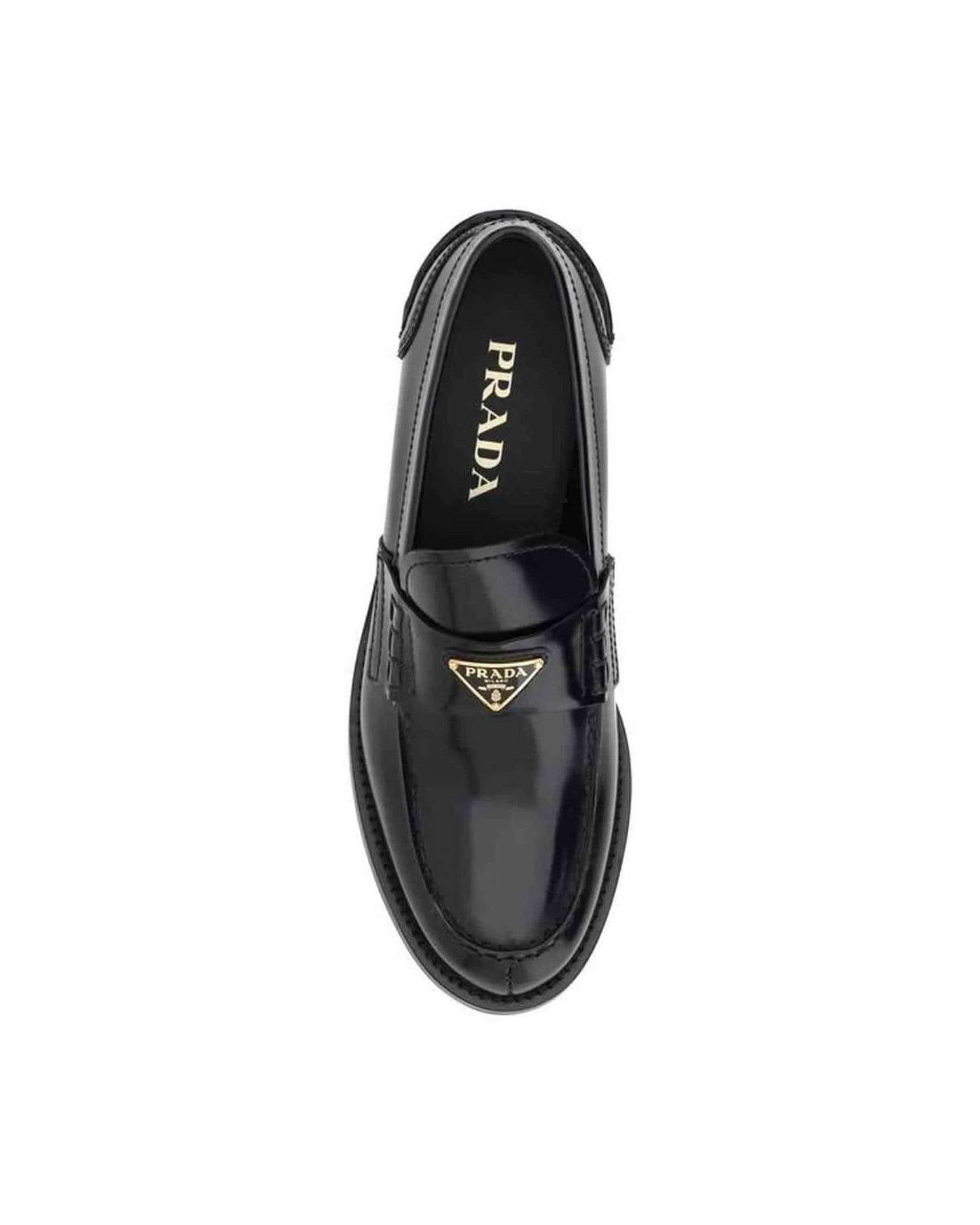 Prada Black Leather Logo Loafers Shoes