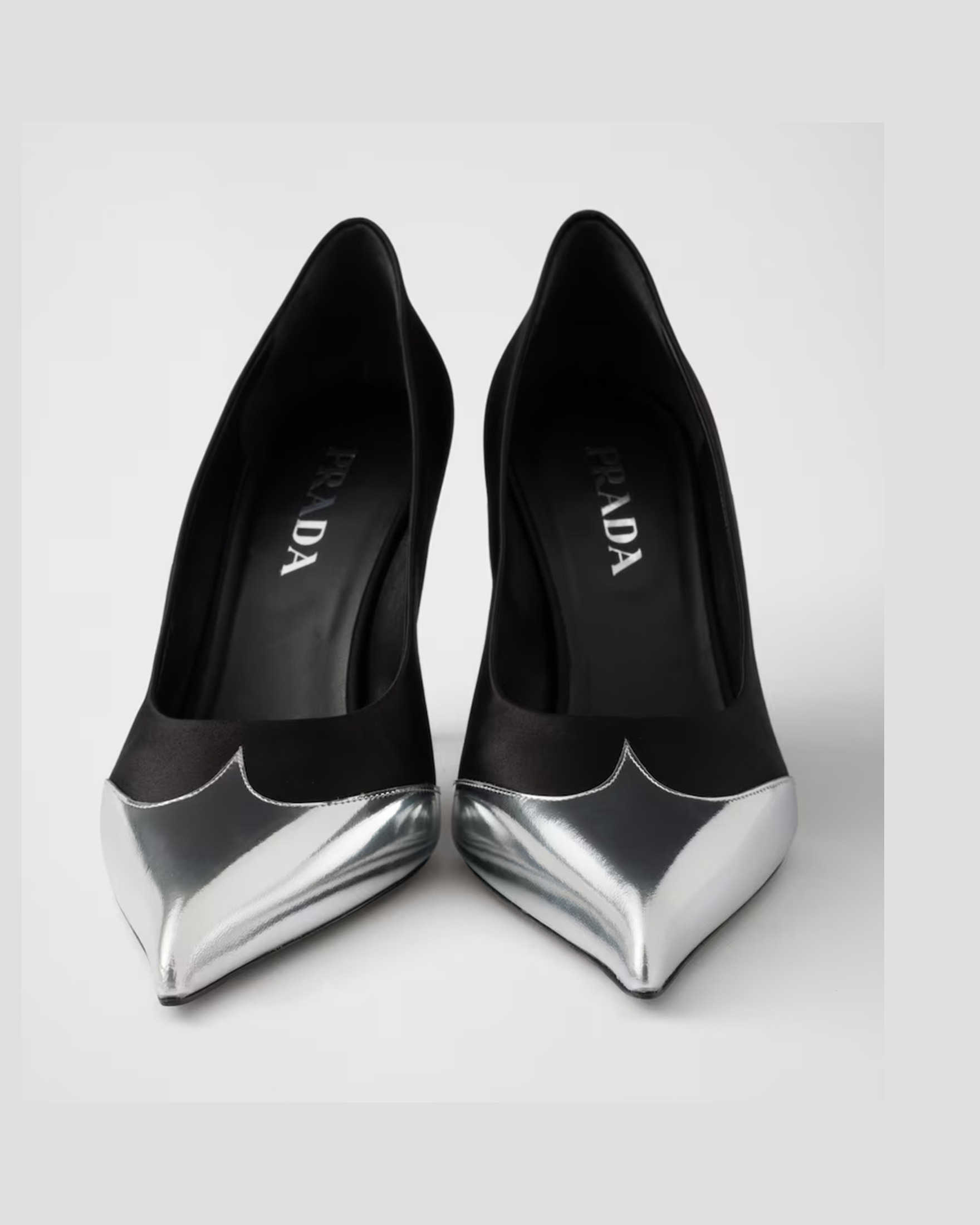 Prada Black Satin And Metallic Silver Leather Pumps Glam Steals