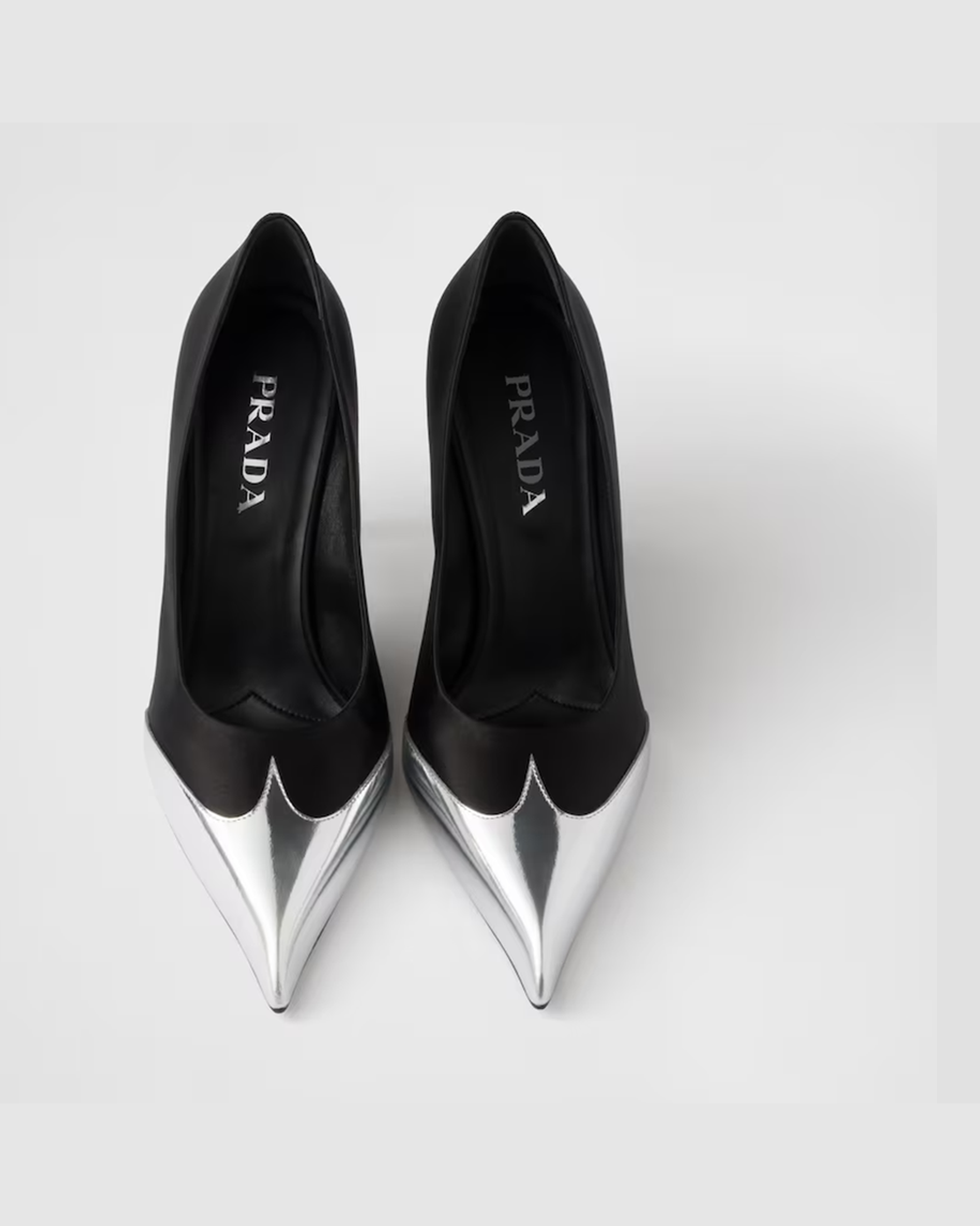 Prada Black Satin And Metallic Silver Leather Pumps Glam Steals