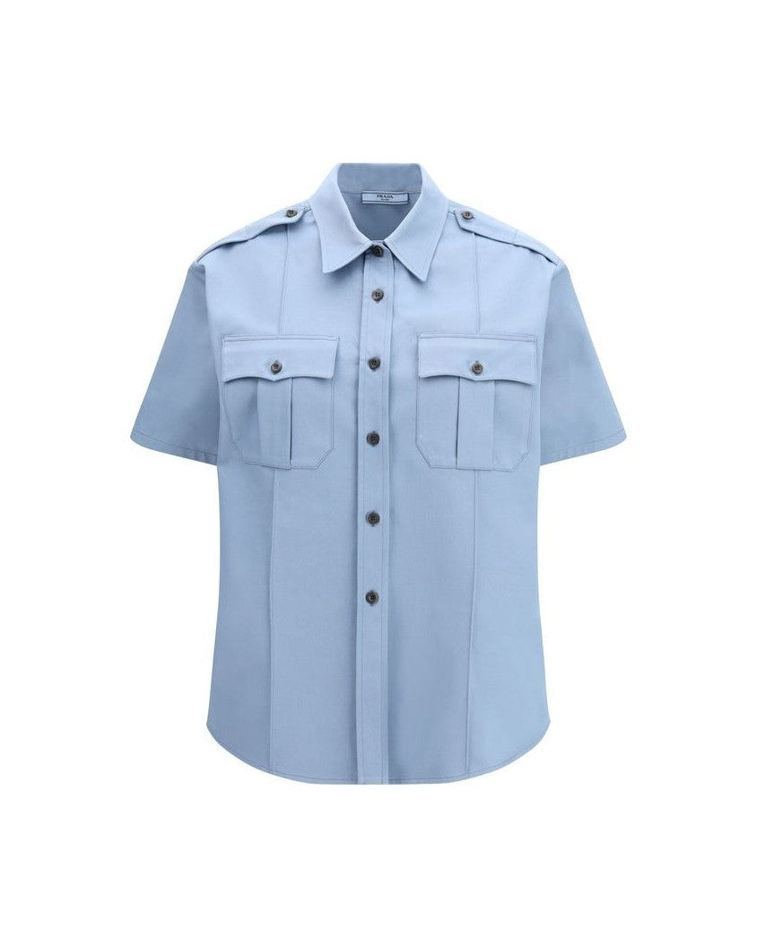 Prada Blue Cotton Shortsleeve Shirt Glam Steals
