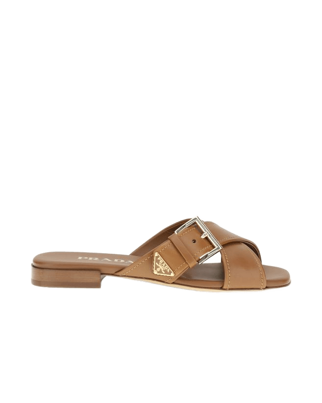 Prada Brown Calf Leather Bos Taurus Flat Sandals Flats