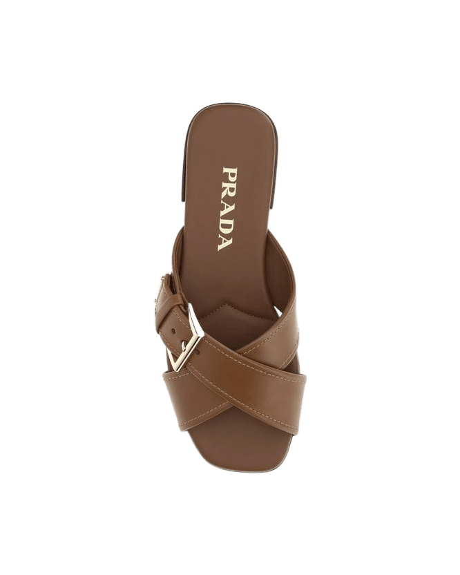 Prada Brown Calf Leather Bos Taurus Flat Sandals Flats