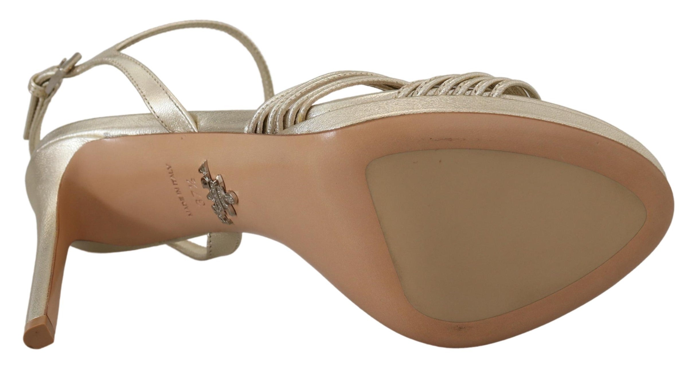 Prada Gold Leather Sandals Ankle Strap Heels Glam Steals