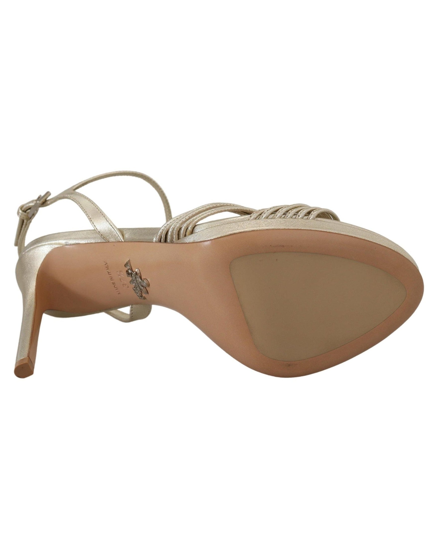 Prada Gold Leather Sandals Ankle Strap Heels Heels