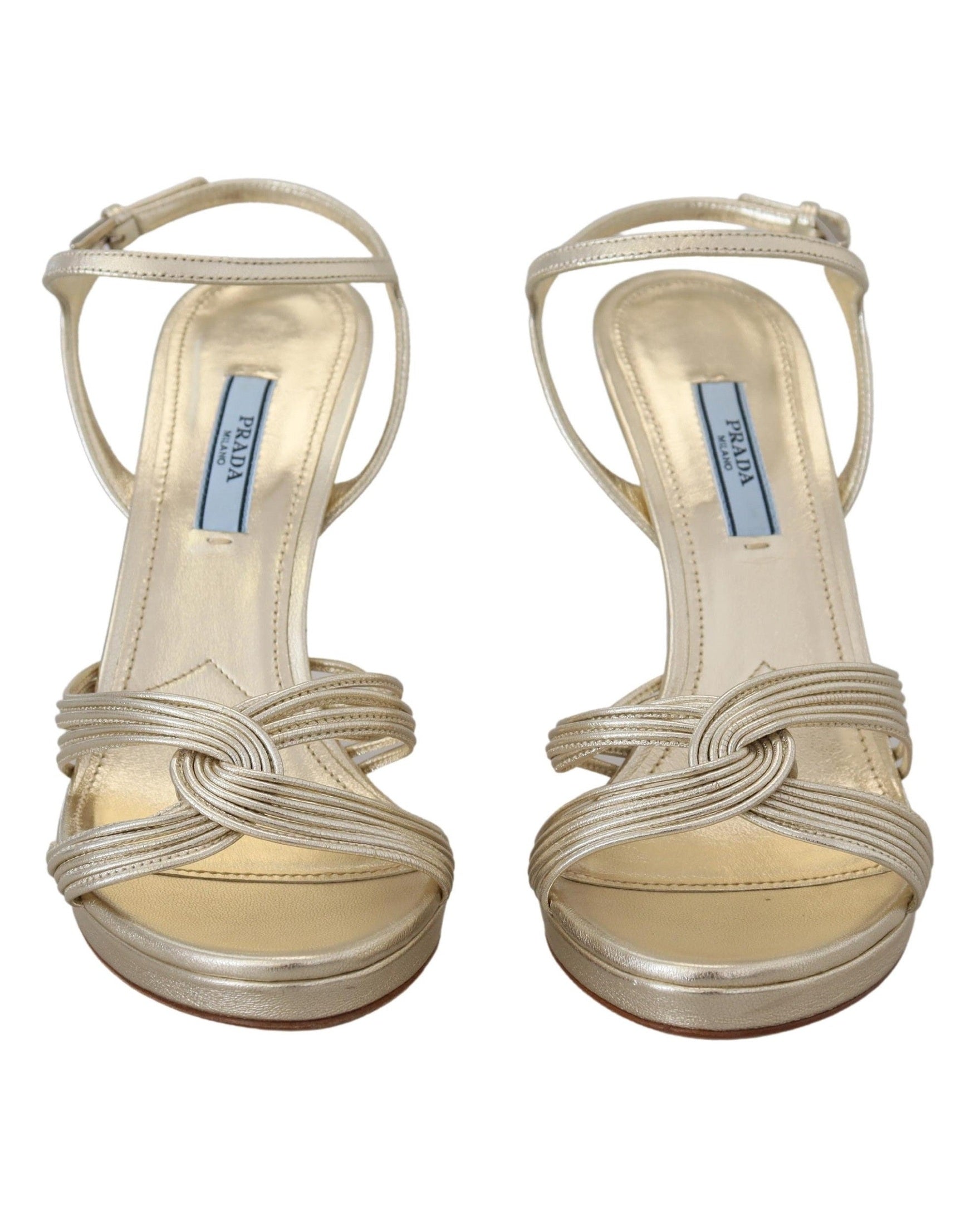 Prada Gold Leather Sandals Ankle Strap Heels Heels