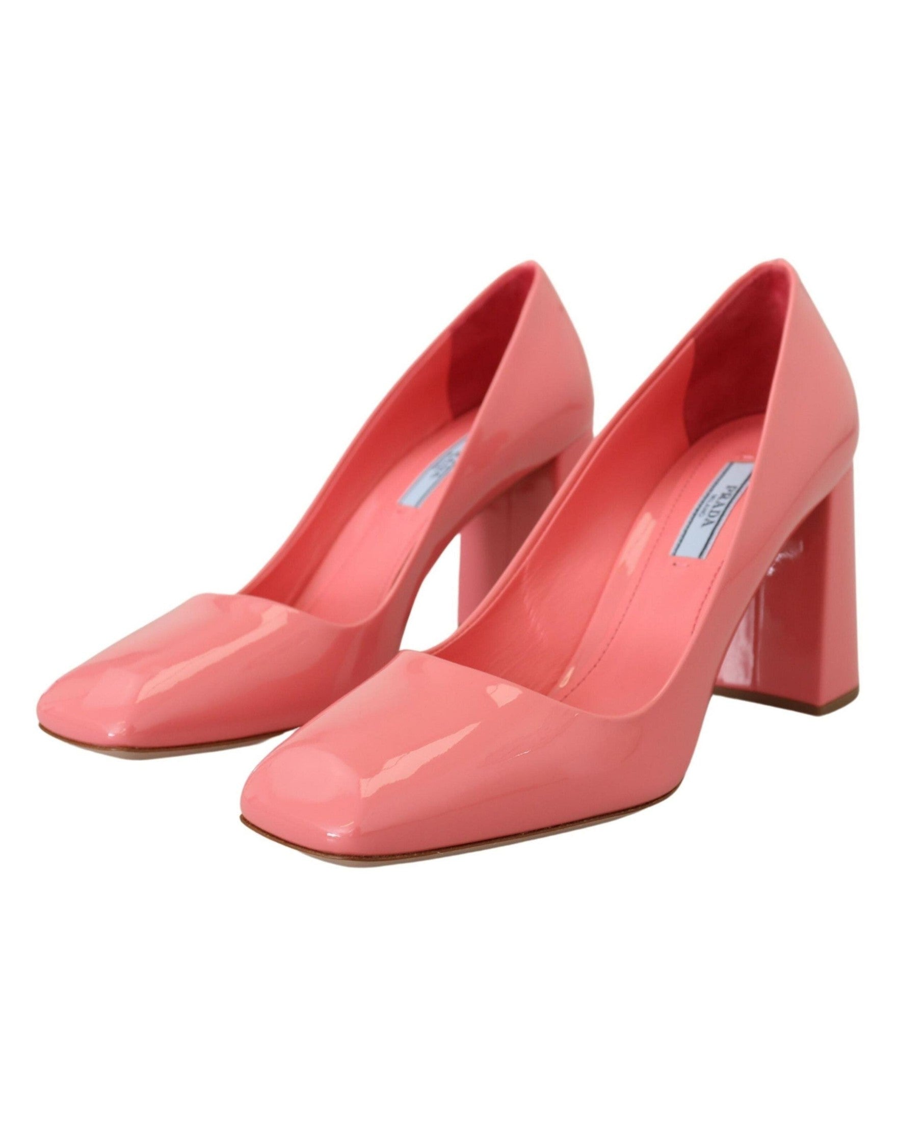 Prada Pink Leather Patent Block Heels Heels