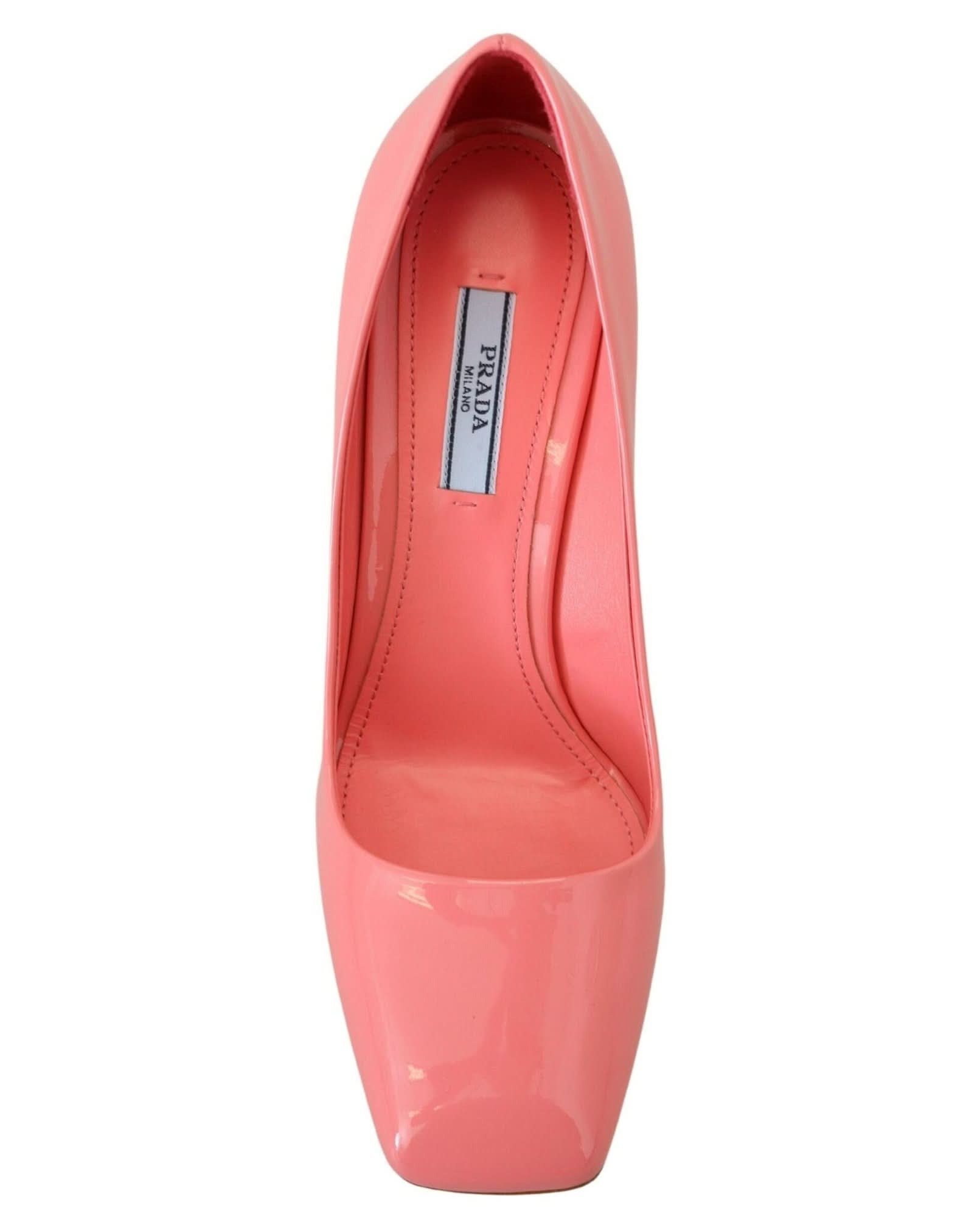 Prada Pink Leather Patent Block Heels Heels