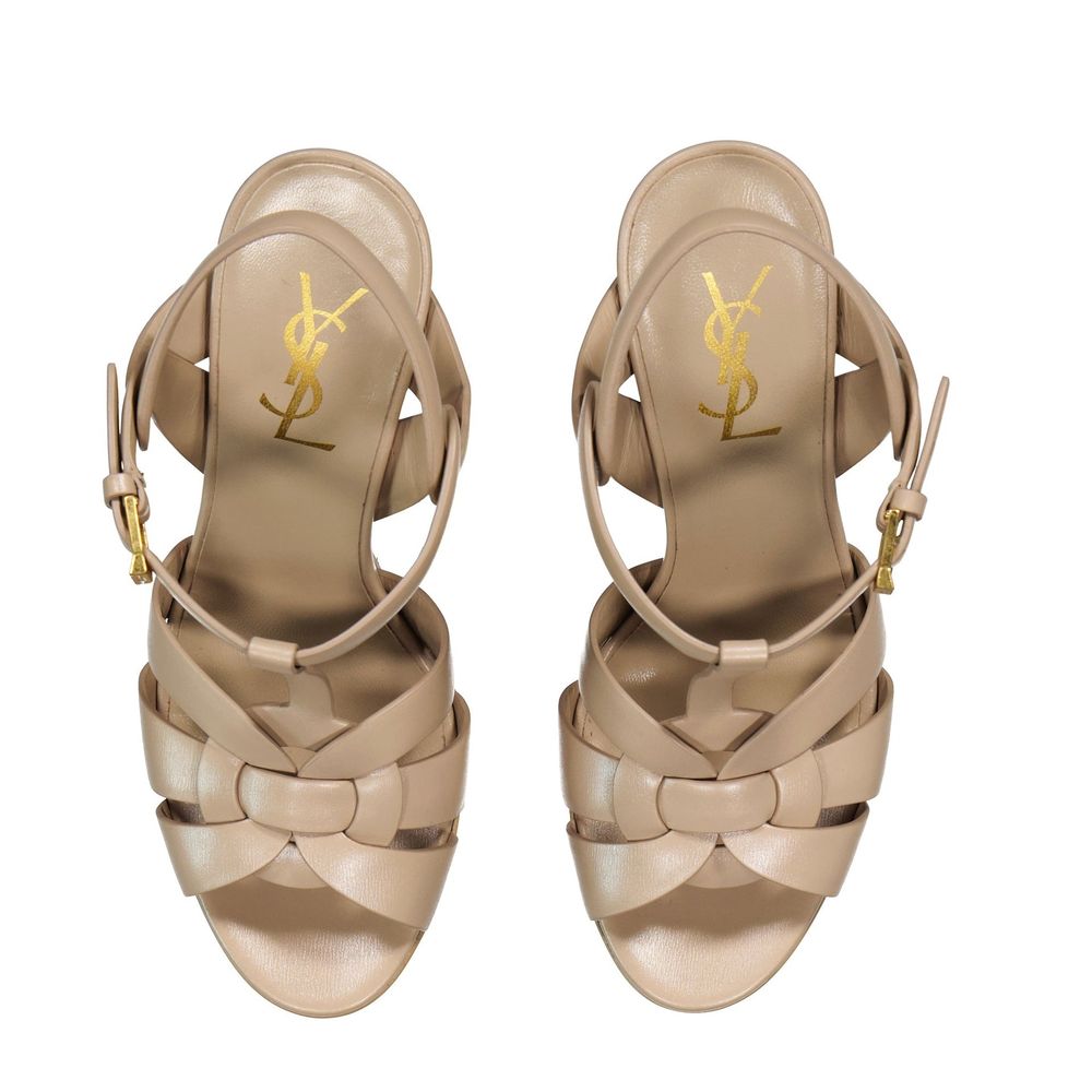 Saint Laurent Beige Calfskin Platform Sandals Glam Steals