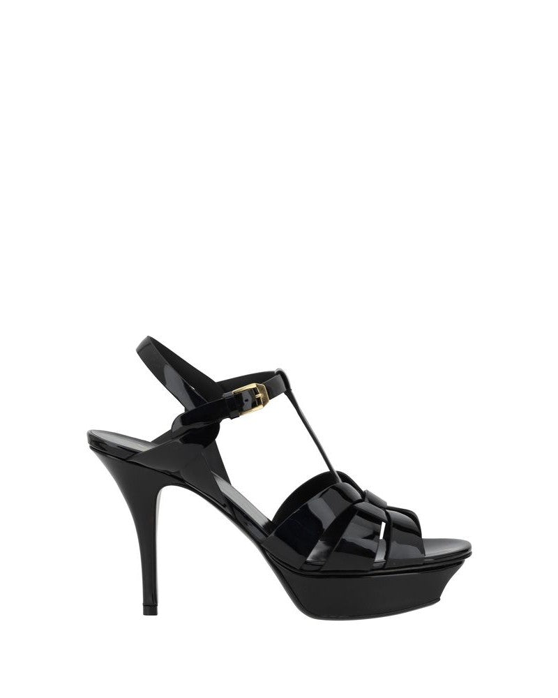 Saint Laurent Black Calf Leather Bos Taurus Stiletto Heel Sandals