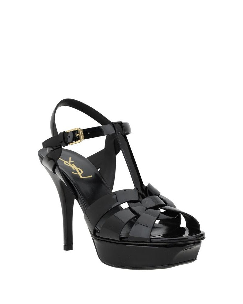 Saint Laurent Black Calf Leather Bos Taurus Stiletto Heel Sandals
