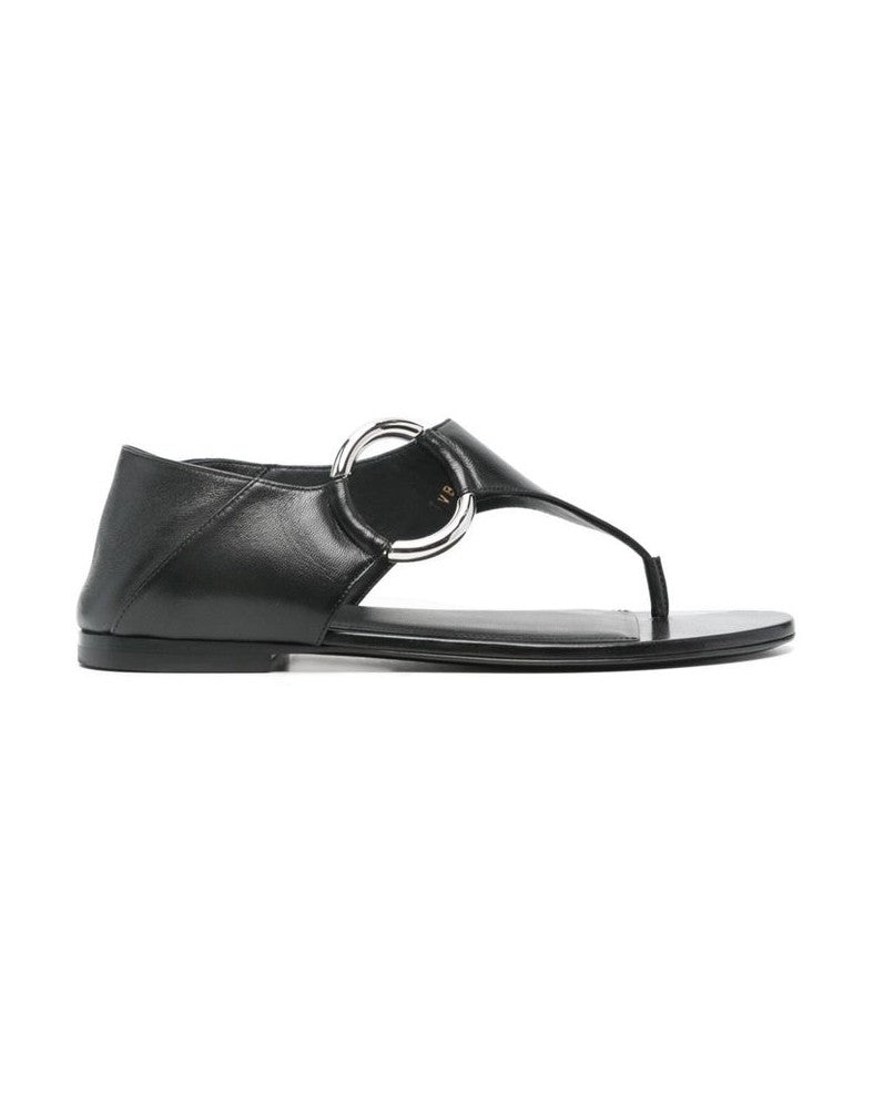 Saint Laurent Black Calfskin Flat Sandals Sandals