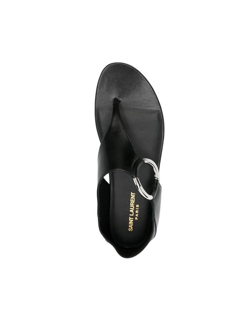 Saint Laurent Black Calfskin Flat Sandals Sandals