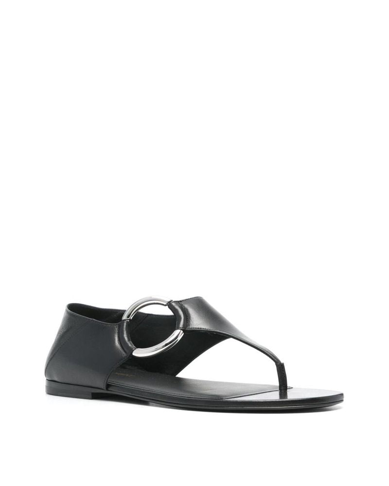 Saint Laurent Black Calfskin Flat Sandals Sandals
