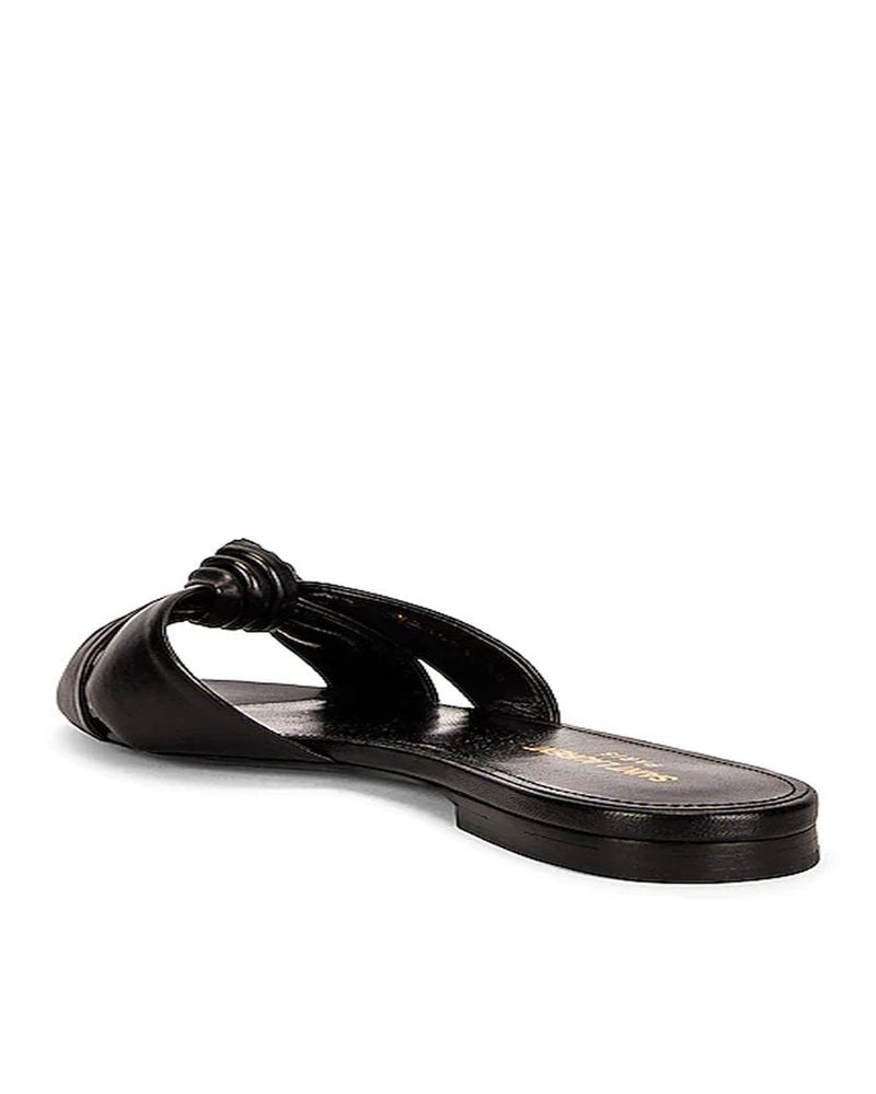 Saint Laurent Black Calfskin Slides Flats