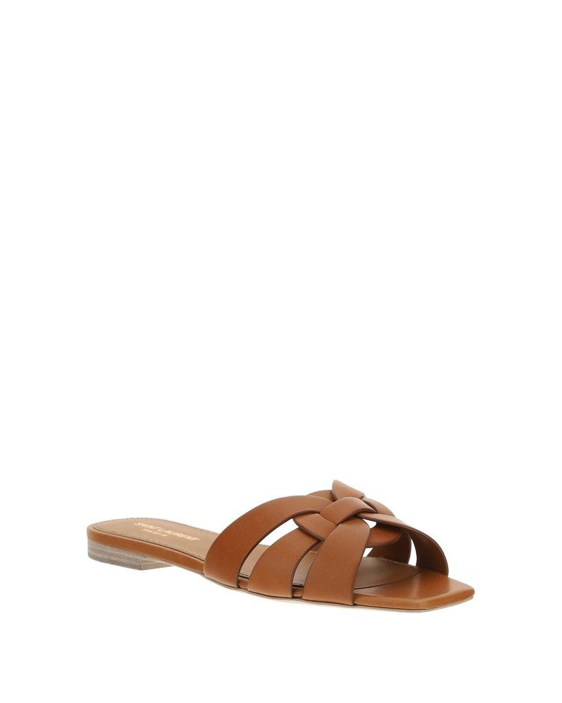 Saint Laurent Brown Calf Leather Bos Taurus Flat Sandals