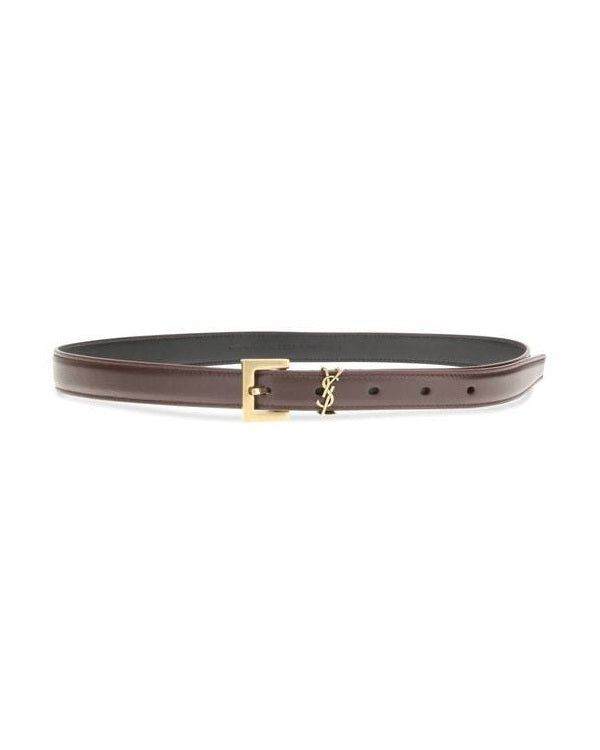 Saint Laurent Brown Calf Leather Bos Taurus Thin Belt