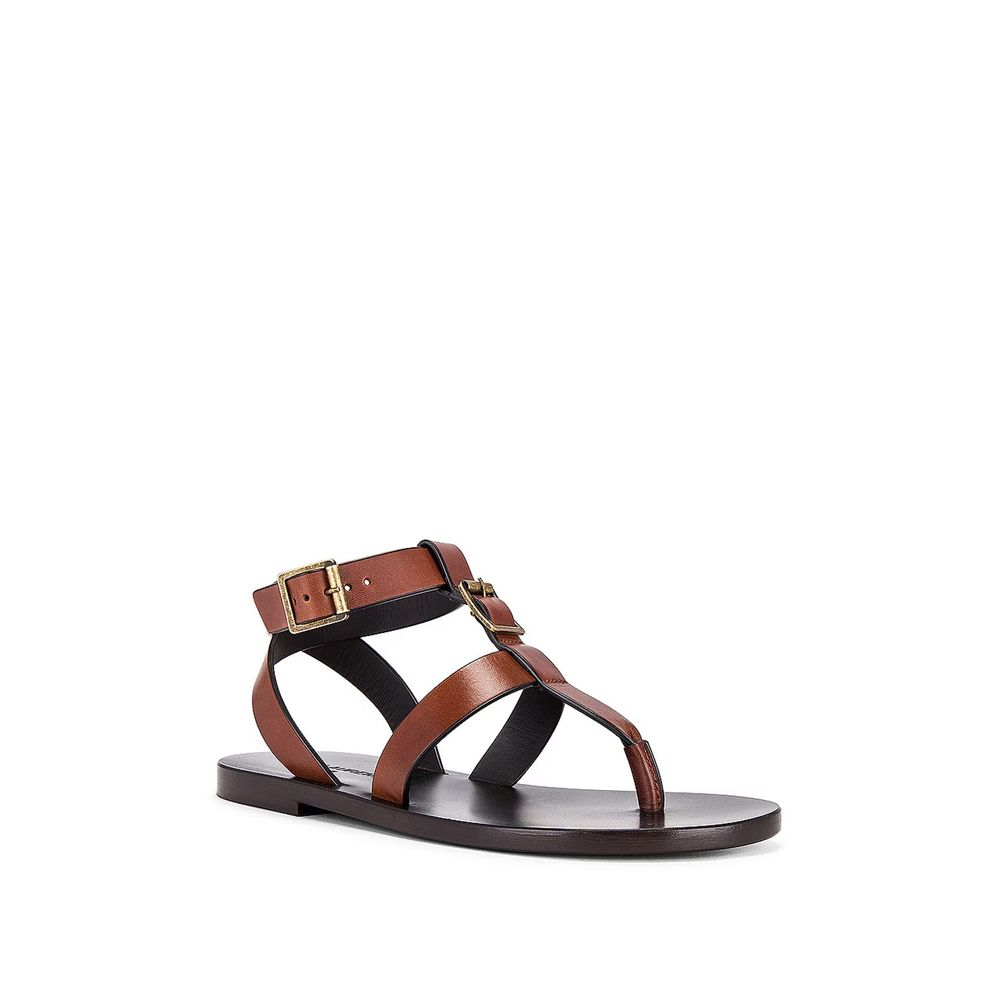 Saint Laurent Brown Calfskin Flip Flop Sandals Glam Steals