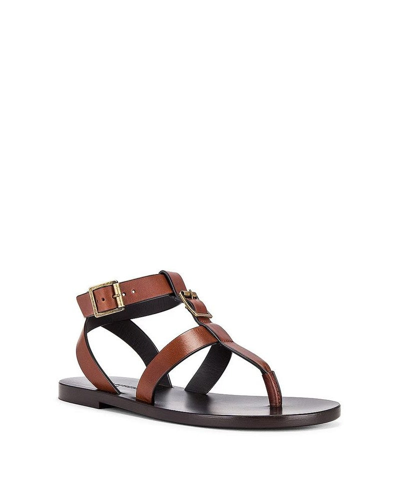 Saint Laurent Brown Calfskin Flip Flop Sandals Sandals