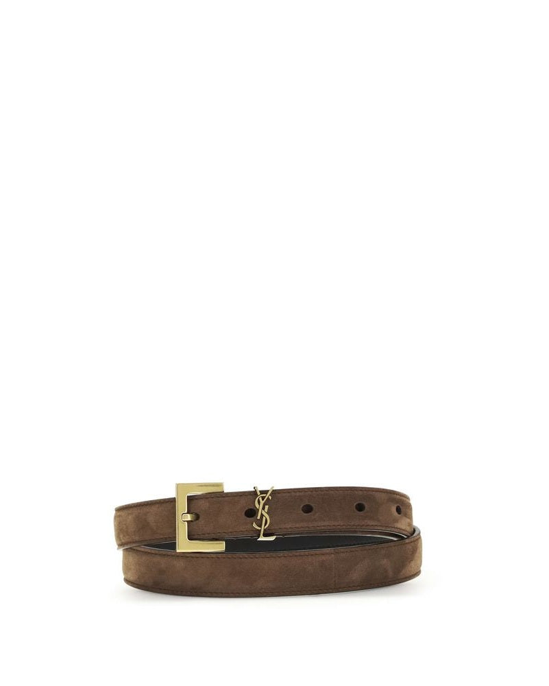 Saint Laurent Brown Leather Calf Bos Taurus Thin Belt Glam Steals