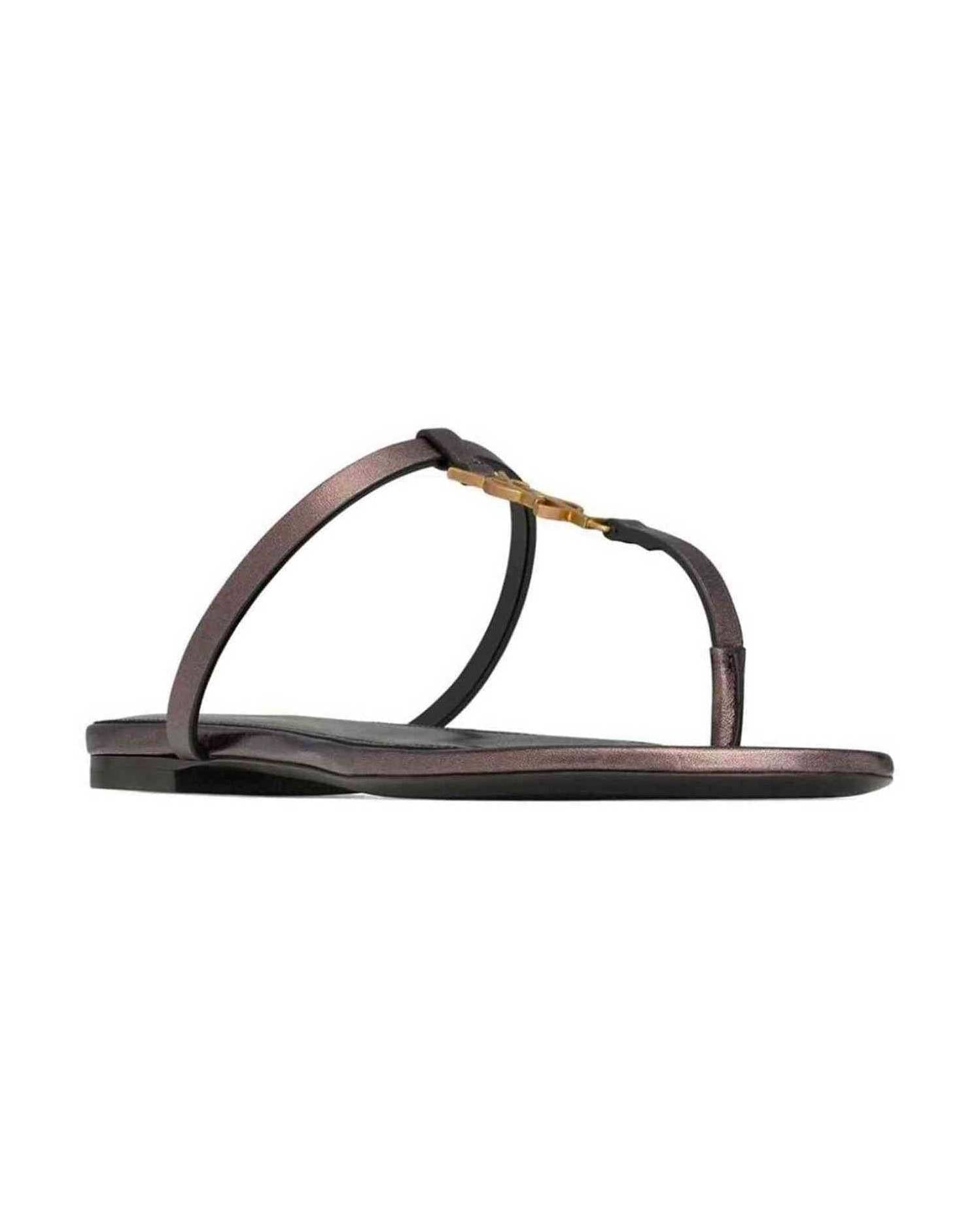 Saint Laurent Leather Cassandre Thong Sandals Glam Steals