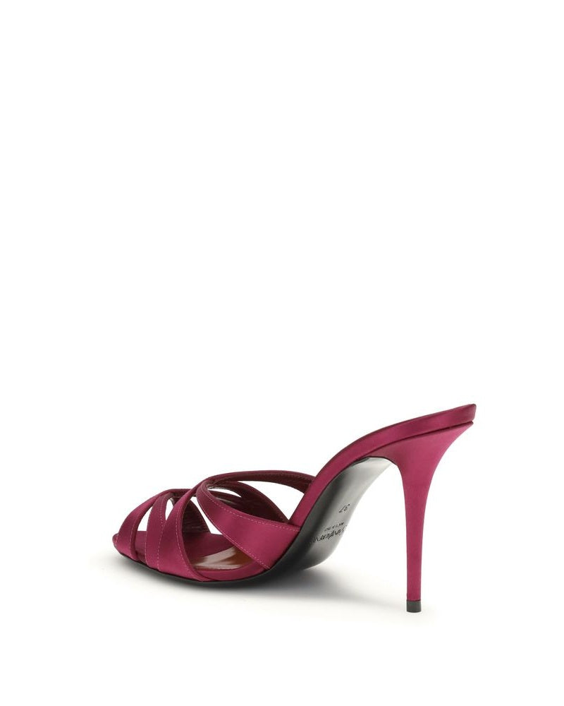 Saint Laurent Silk Bordeaux Stiletto Heel Sandals Glam Steals