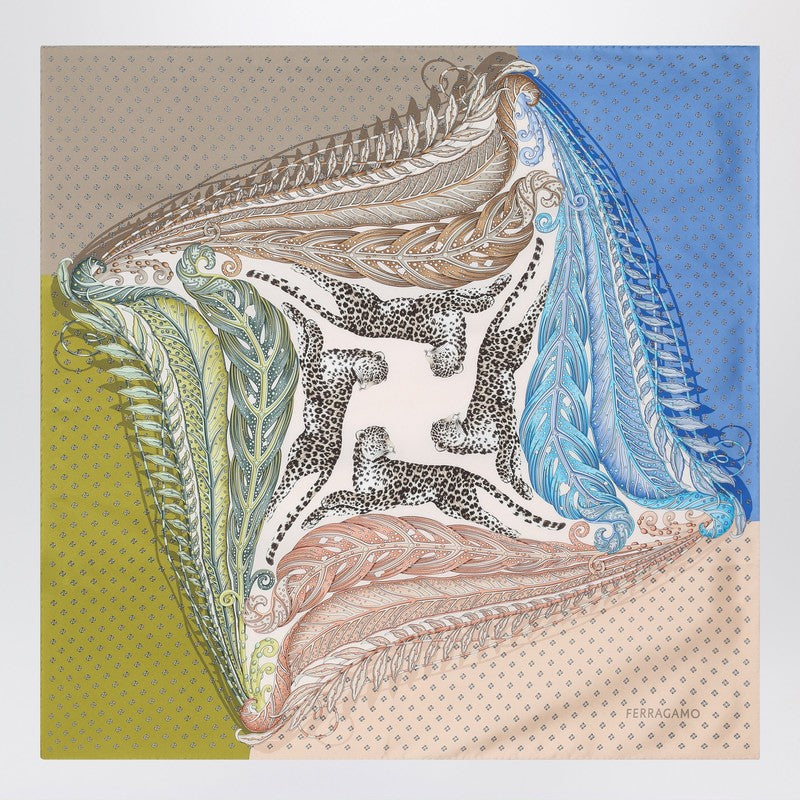Salvatore Ferragamo Silk Green/blue Scarf with Madras Print Glam Steals
