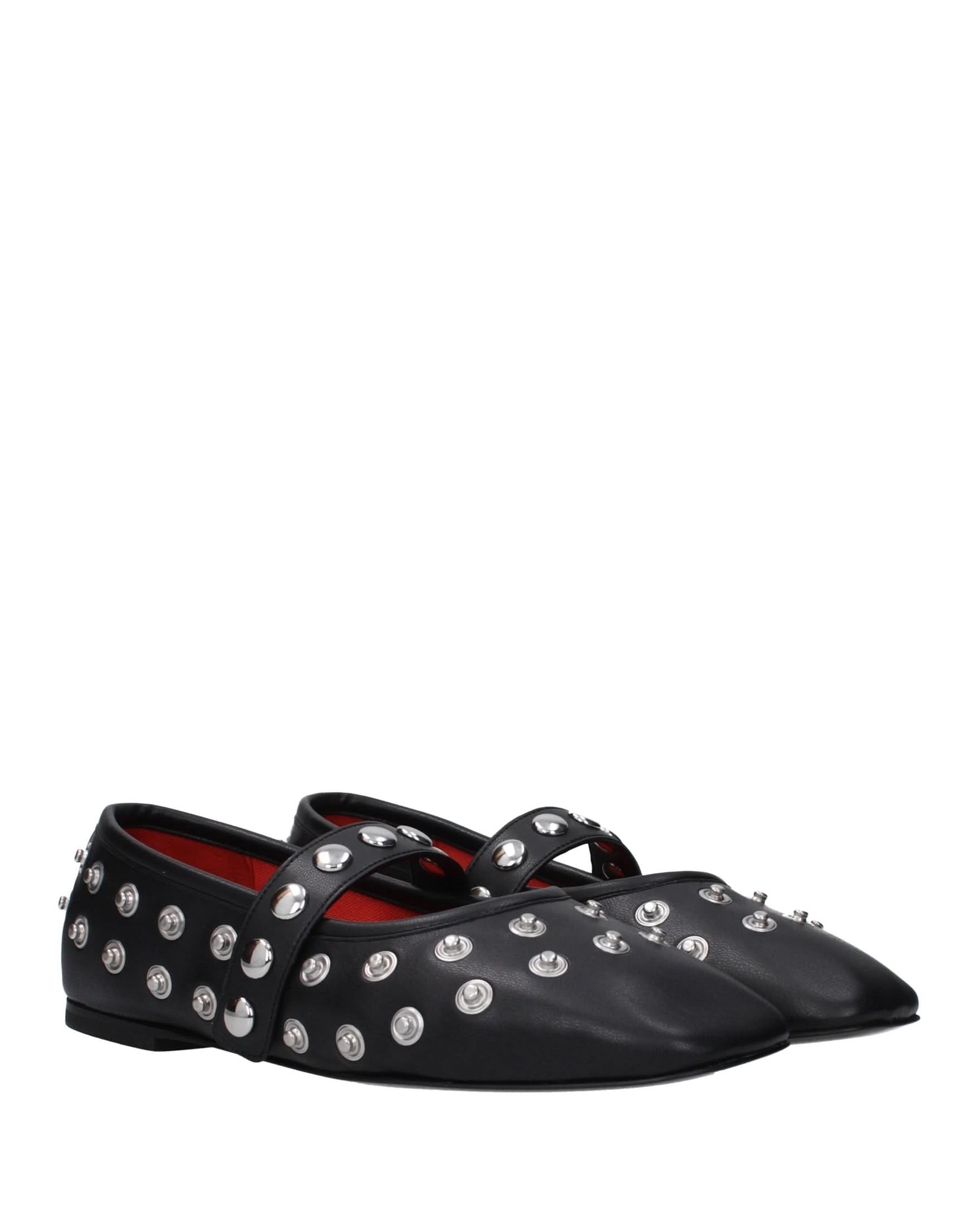 Stella Mccartney Black Leather Ballet Flats Flats