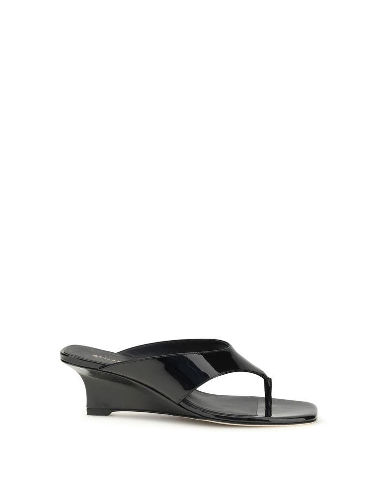 Stuart Weitzman Black Calf Leather Bos Taurus Wedge Sandals Glam Steals