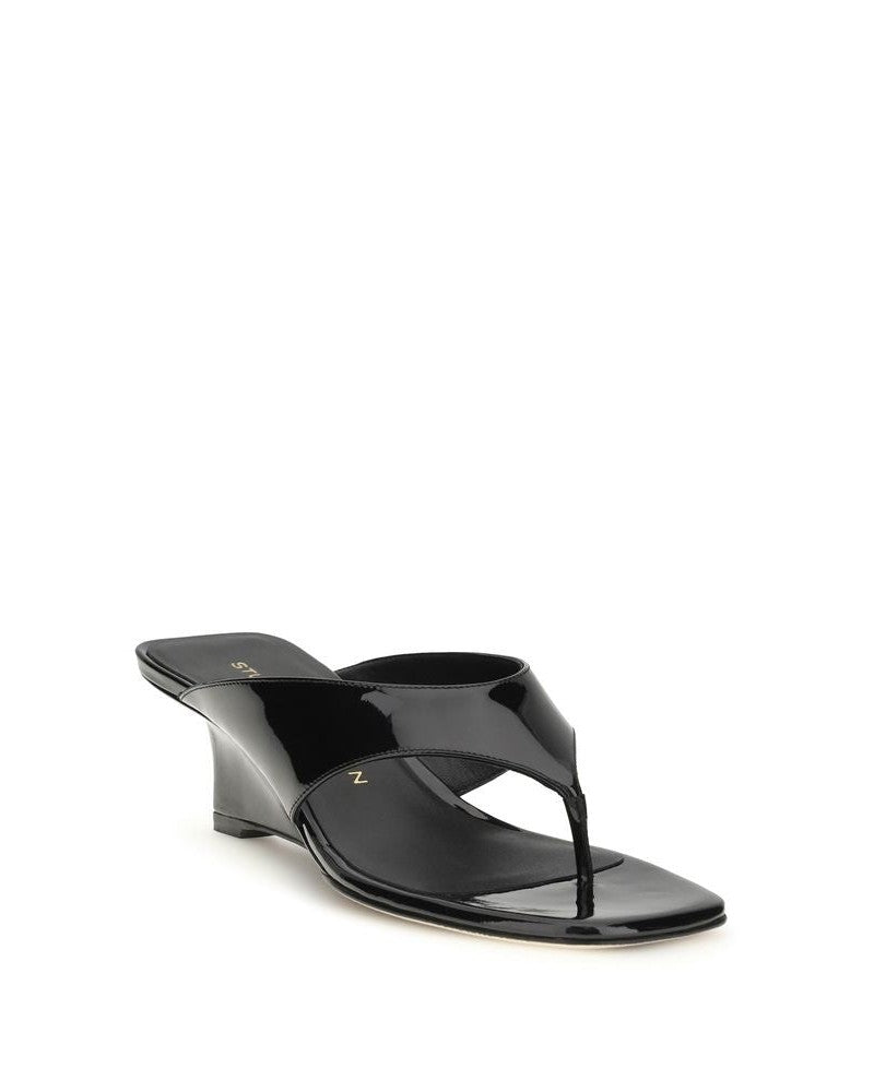 Stuart Weitzman Black Calf Leather Bos Taurus Wedge Sandals Glam Steals