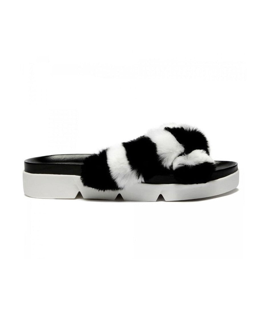 Stuart Weitzman Black Fur Slippers Flats