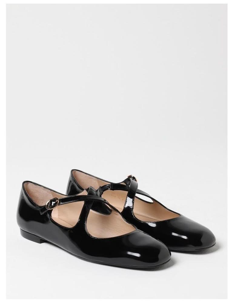 Stuart Weitzman Black Leather Patent Ballet Flats Flats