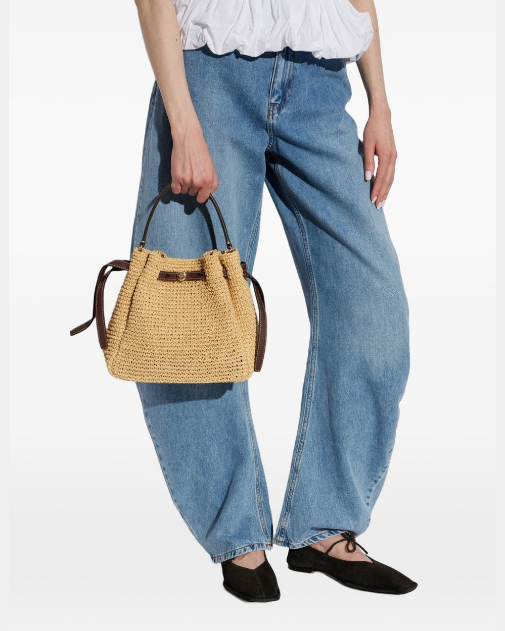 Tory Burch Romy Straw Bucket Bag Glam Steals