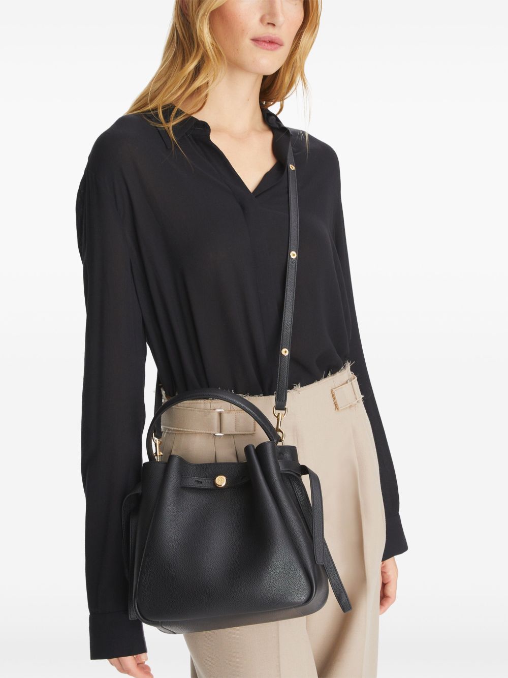 Tory Burch Romy Pebbled Bucket Bag Glam Steals