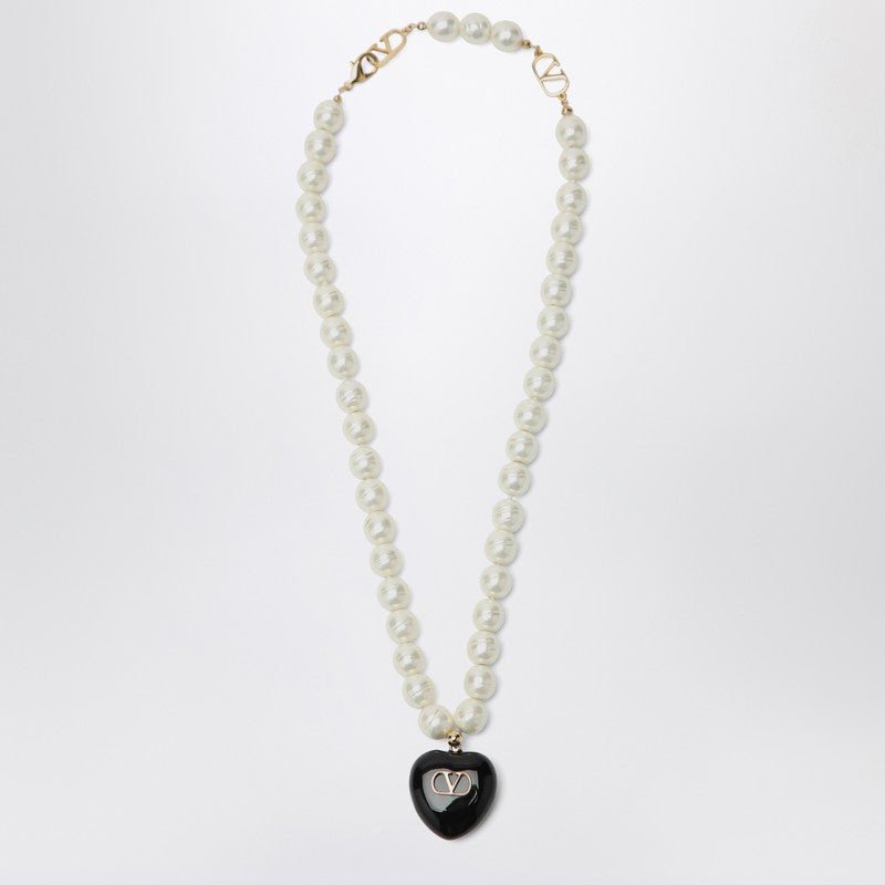 Valentino Black Garavani Coeur Royal Pearl Necklace Glam Steals