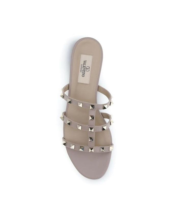 Valentino Garavani Beige Calf Leather Bos Taurus Flat Sandals Glam Steals