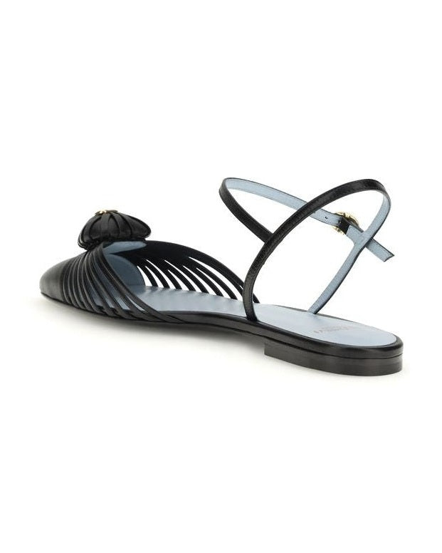 Valentino Garavani Black Calf Leather Bos Taurus Ballet Flats