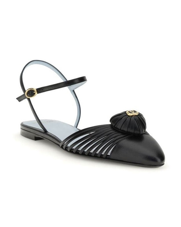 Valentino Garavani Black Calf Leather Bos Taurus Ballet Flats
