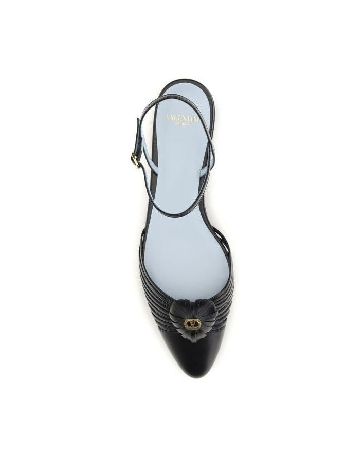 Valentino Garavani Black Calf Leather Bos Taurus Ballet Flats