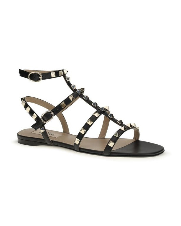 Valentino Garavani Black Calf Leather Bos Taurus Flat Sandals Glam Steals